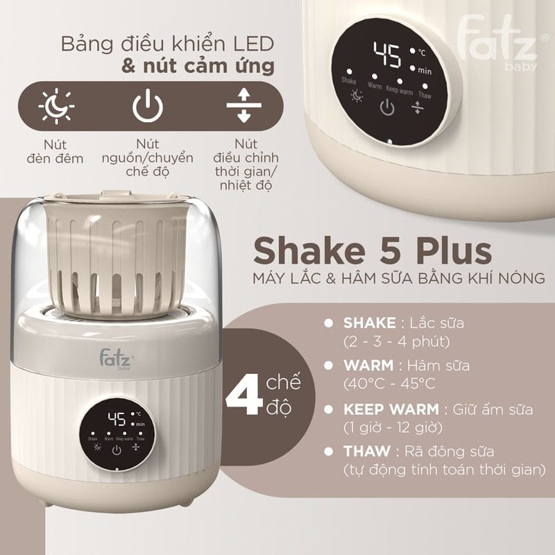 Máy lắc sữa và hâm sữa bằng khí nóng Shake 5 Plus - FB3902CM 31 May lac va ham sua bang khi nong fATZBABY SHAKE 5 PLUS A