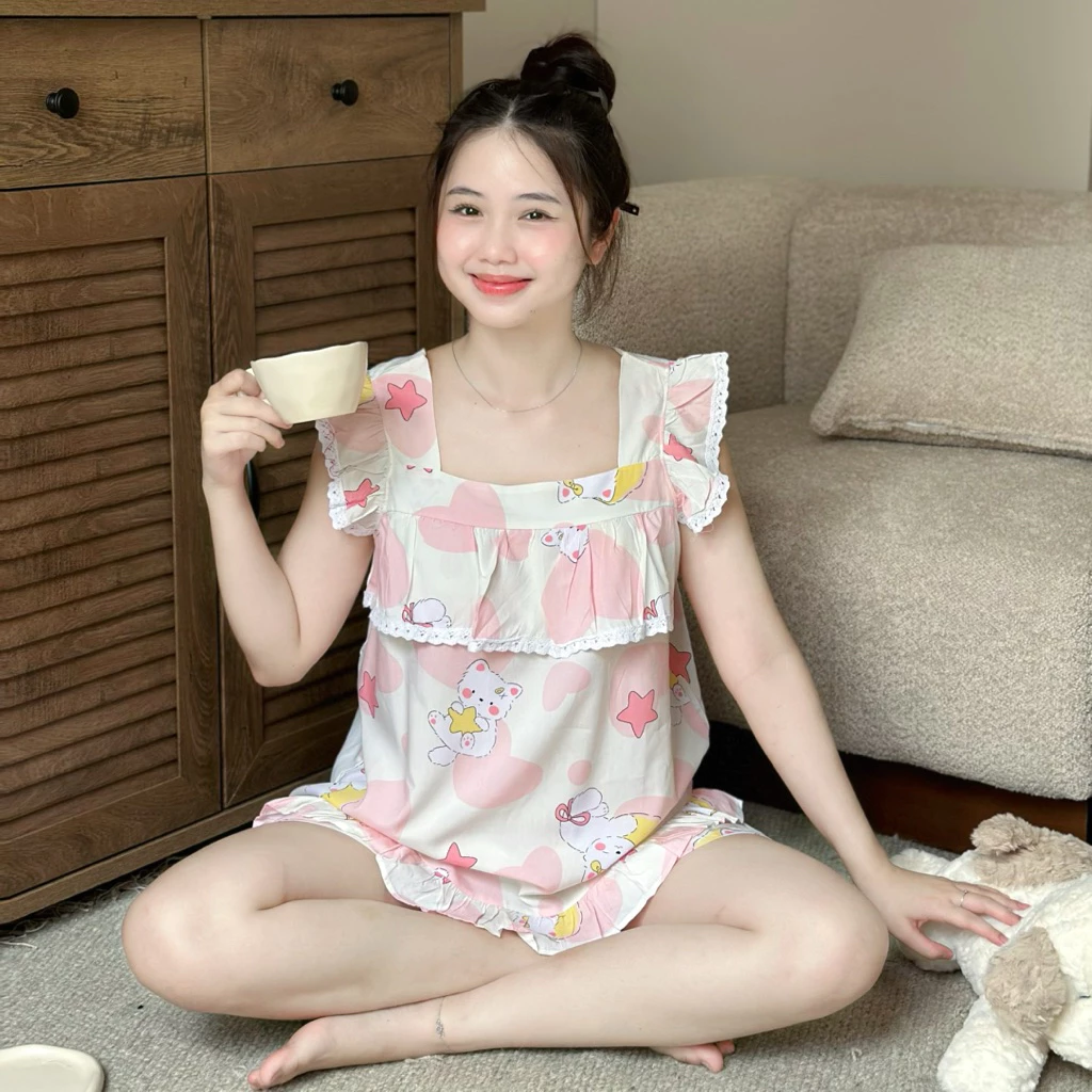 Bộ đồ bầu đùi babydoll tôn 2 da Thái phối bèo viền ren 1 bo-do-bau-dui-beo-vien-ren-babydoll-ton-2-da-thai-03