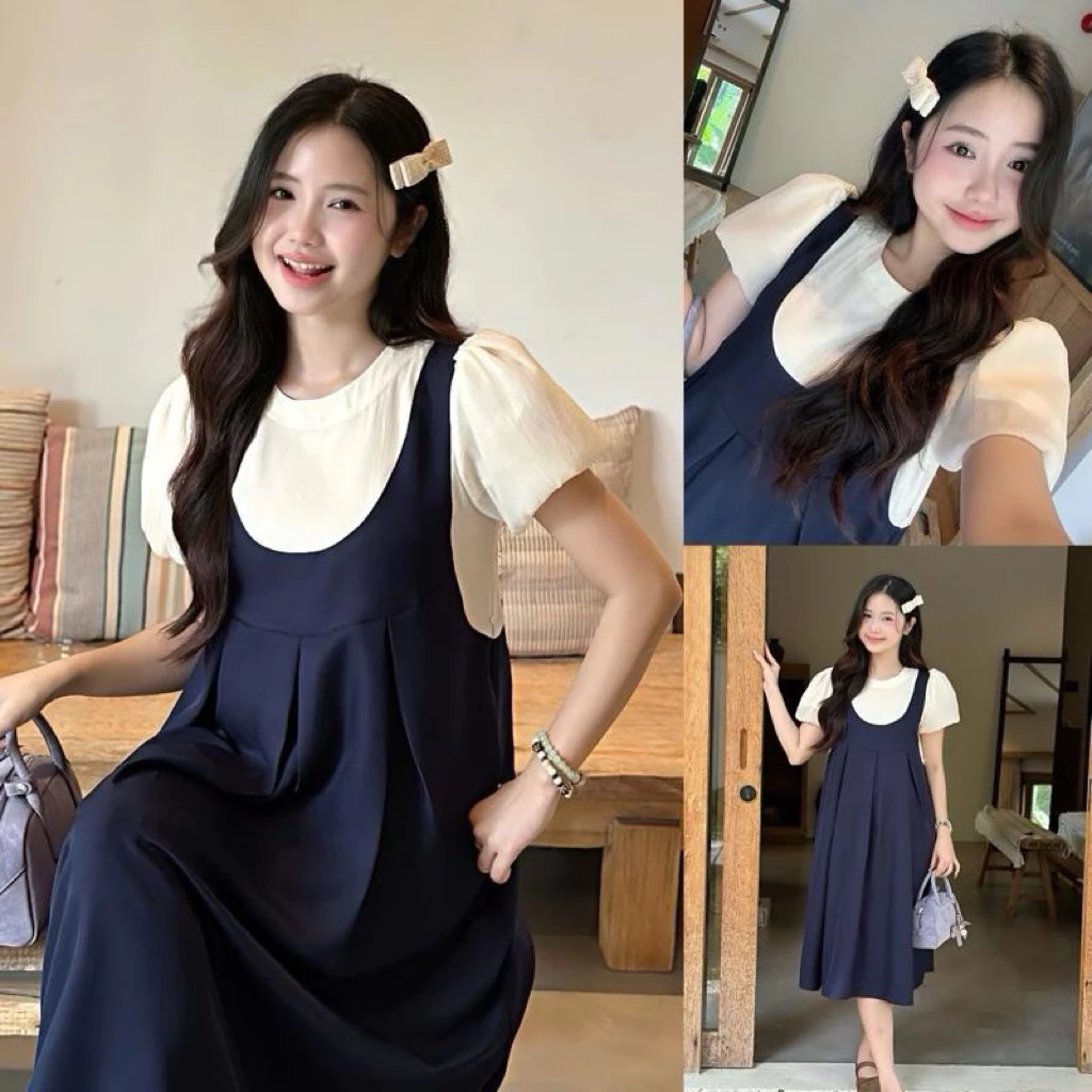 Đầm bầu Boncha công sở form yếm liền phối tay phồng xếp ly tùng trẻ trung cho mẹ mang đi làm 4 dam-bau-boncha-cong-so-form-yem-lien-phoi-tay-phong-xep-ly-04