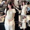 Đầm bầu Fancy kết bông cổ tròn, tay phồng form suông thanh lịch 9 dam-bau-fancy-ket-bong-co-tron-v-tay-phong-form-suong-04