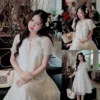 Đầm bầu Havana kết hoa voan tơ gân cổ bèo V nhẹ nhàng 16 dam-bau-havana-ket-hoa-chat-voan-to-gan-co-beo-v-de-thuong-07