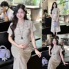 EVERMOM l Đầm thun bầu OuLa sọc kẻ ngang có gắn tag dễ thương trẻ trung mang co giãn cho mẹ mang bầu và sau sinh 14 dam-thun-bau-oula-soc-ke-ngang-06