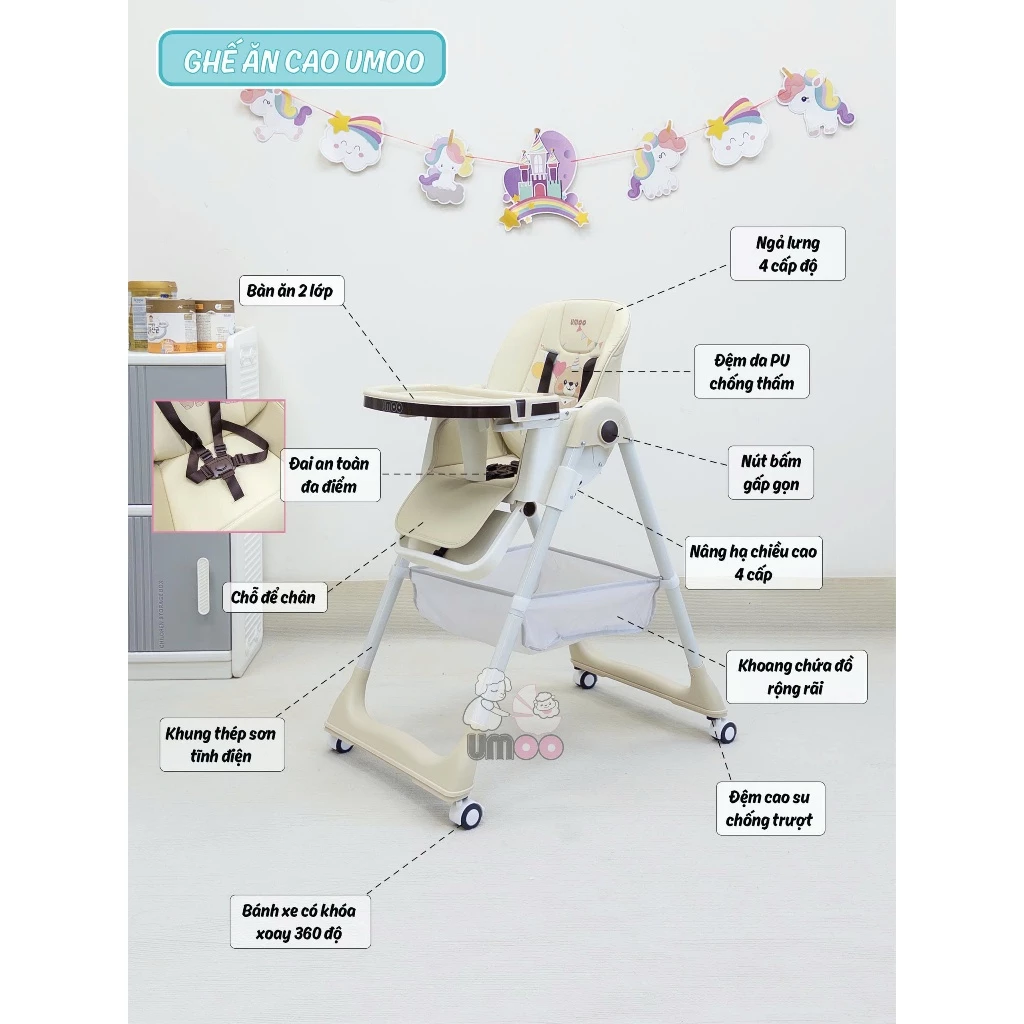 Ghế ăn dặm Umoo UM-05230 – dáng cao, 4 chế độ ngả, gấp gọn tiện lợi 4 ghe-an-dam-cho-be-umoo-02